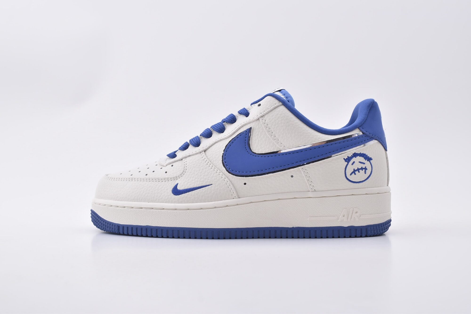 nike air force 1(white, blue and silver edges)