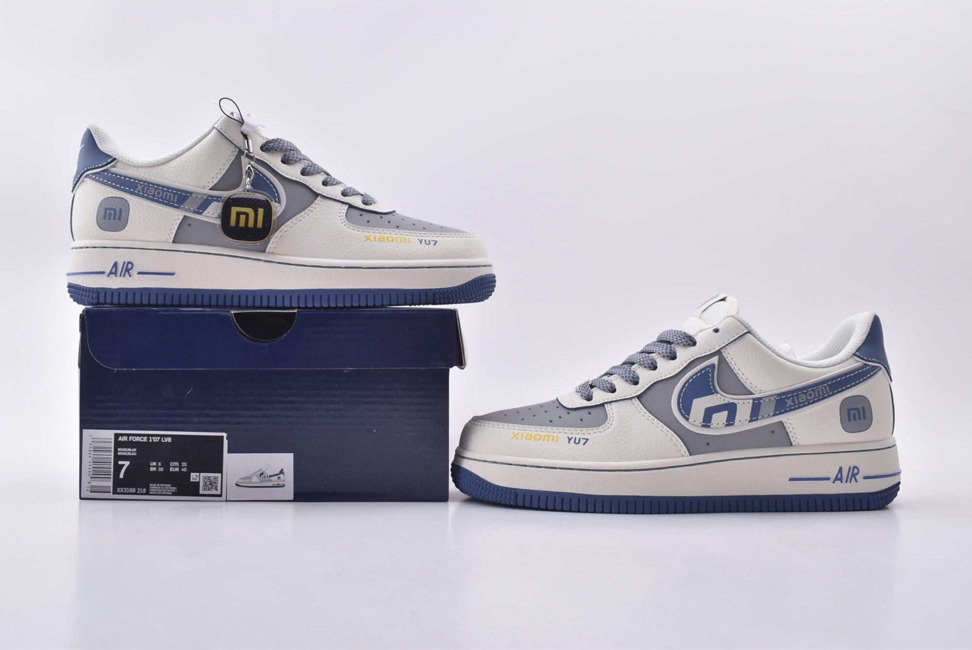 nike air force 1 xiaomi yu7 custom edition (white, gray, blue)