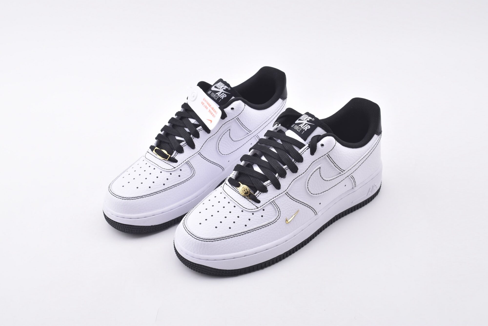 nike air force 1(white, black and gold hook)