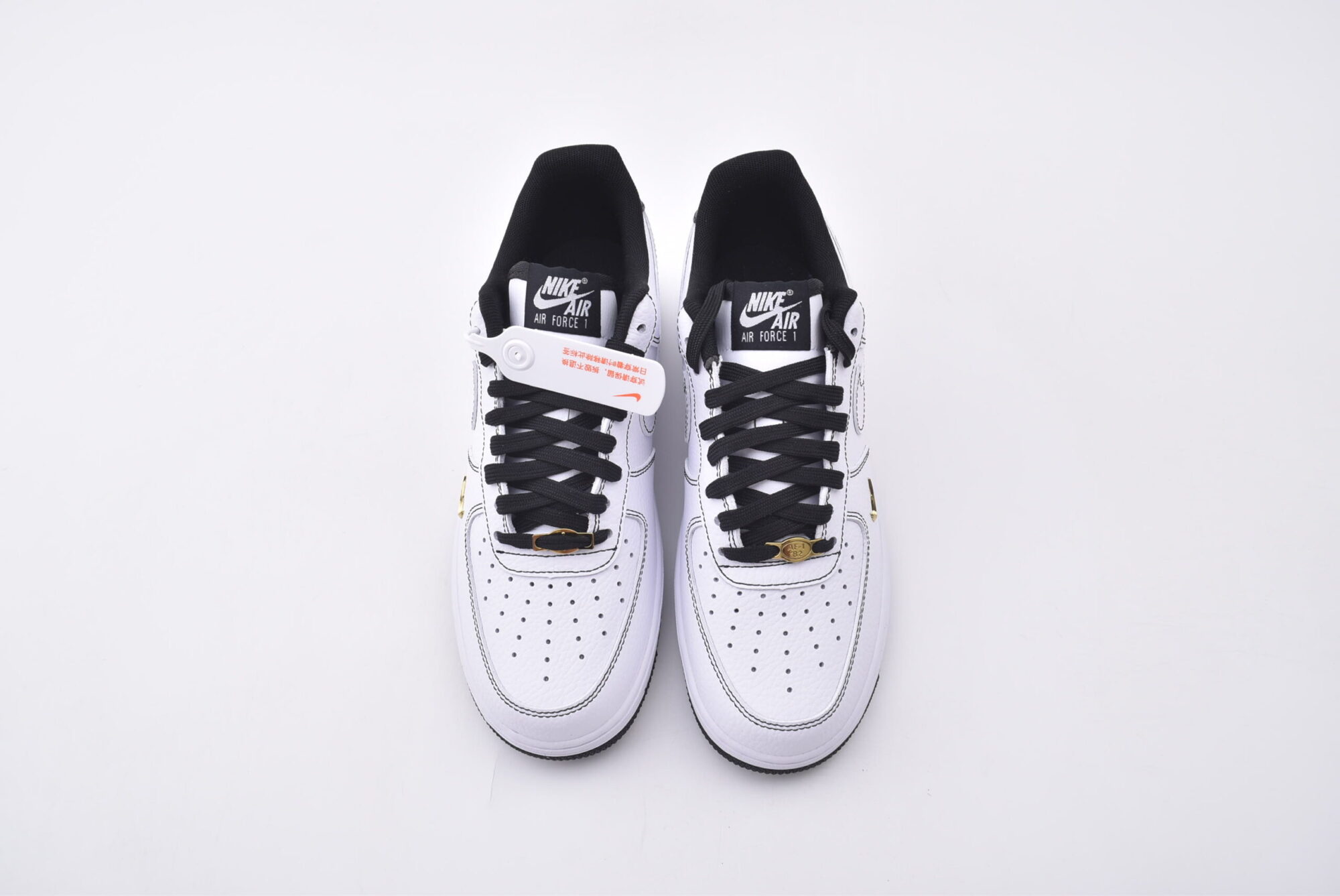 nike air force 1(white, black and gold hook)