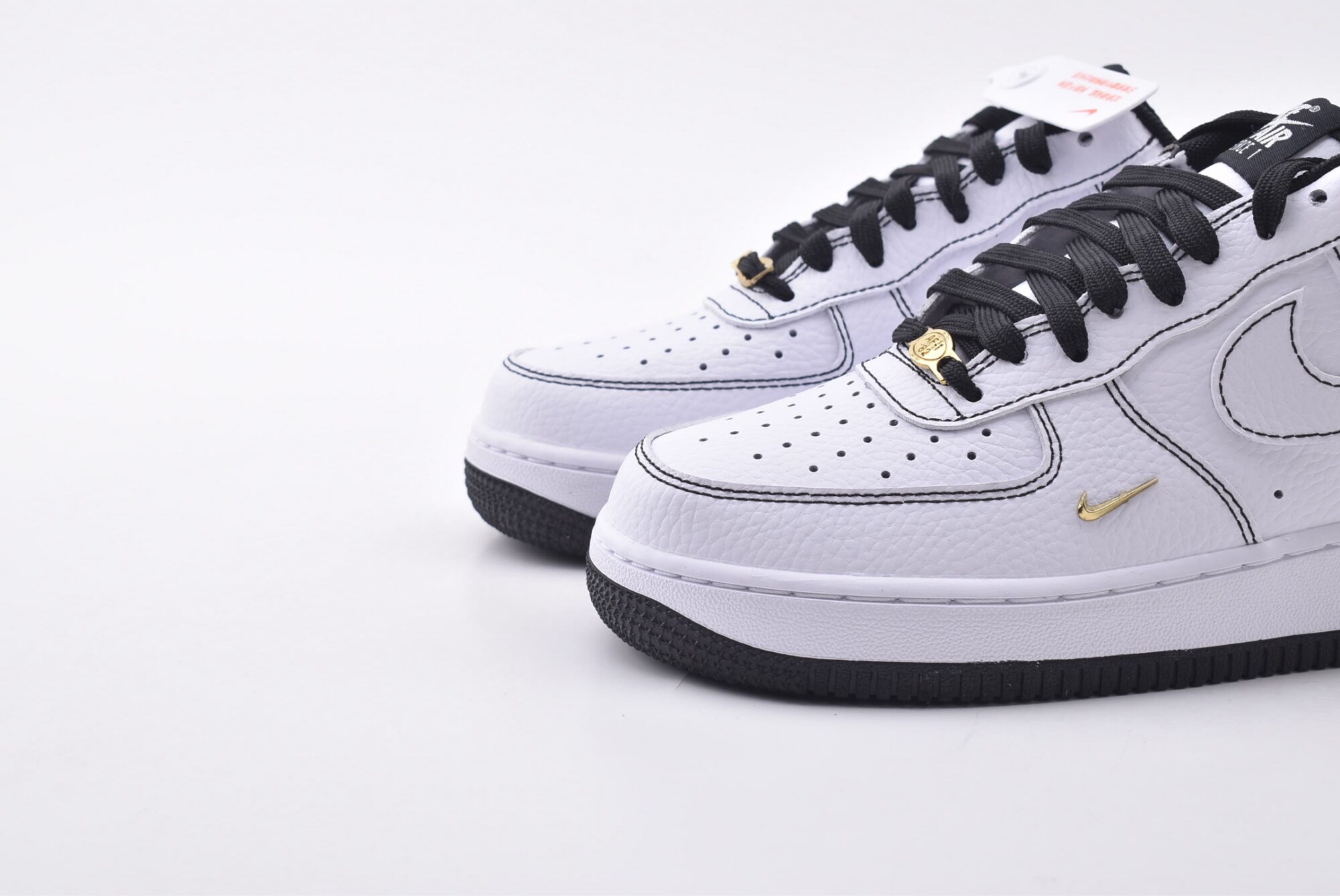nike air force 1(white, black and gold hook)