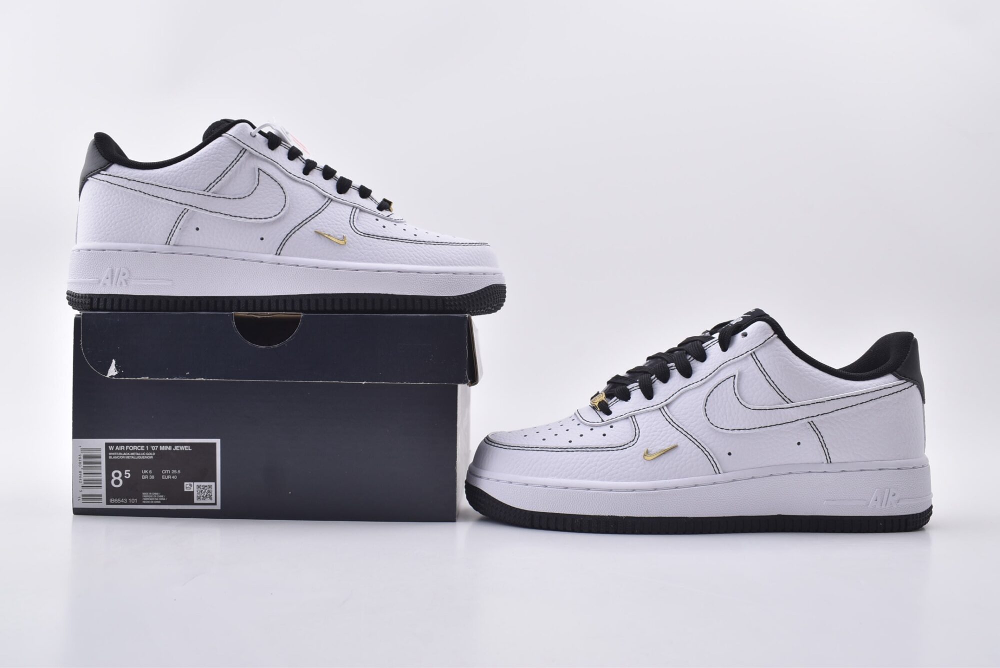nike air force 1(white, black and gold hook)