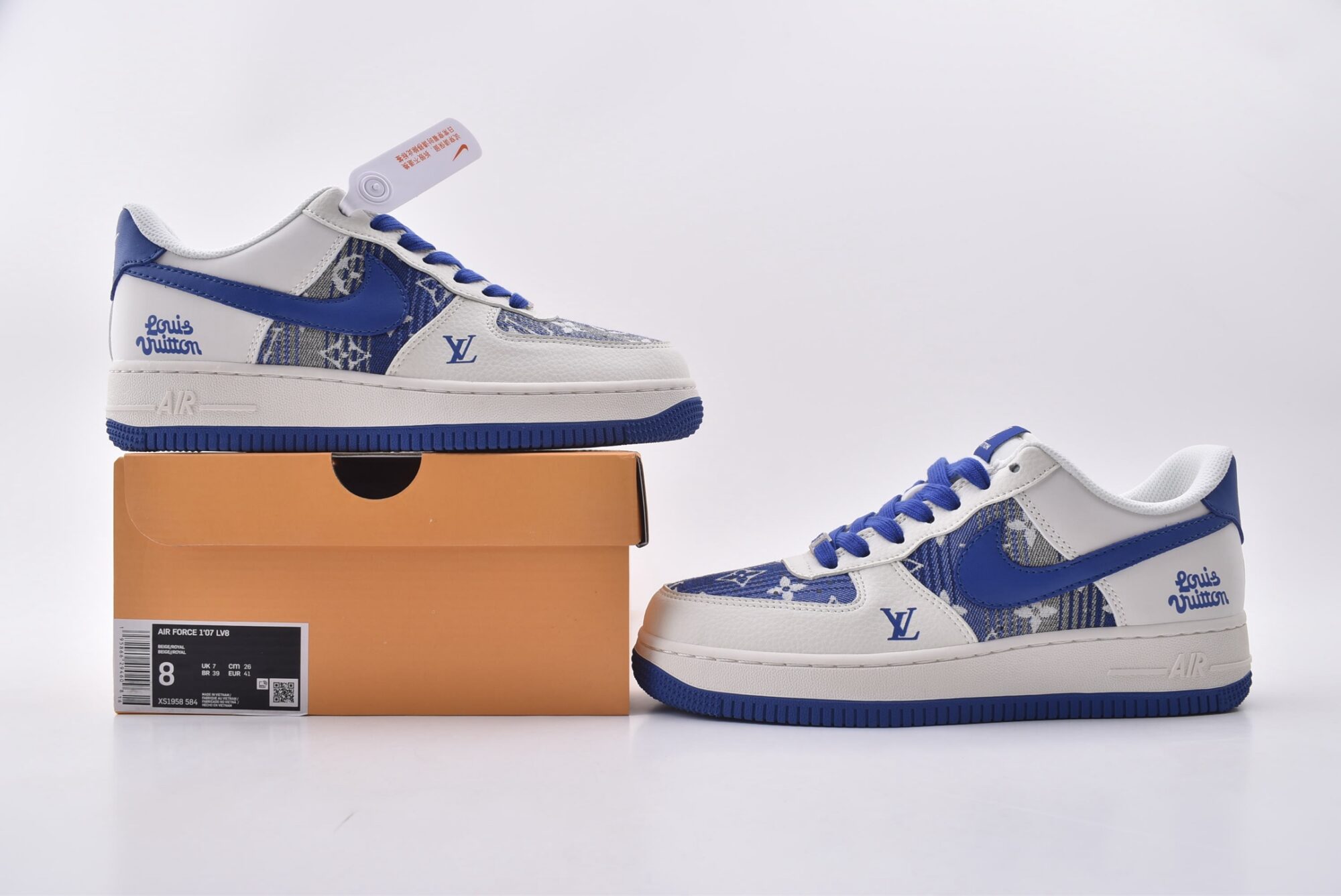 nike air force 1 x lv(white and blue jeans)