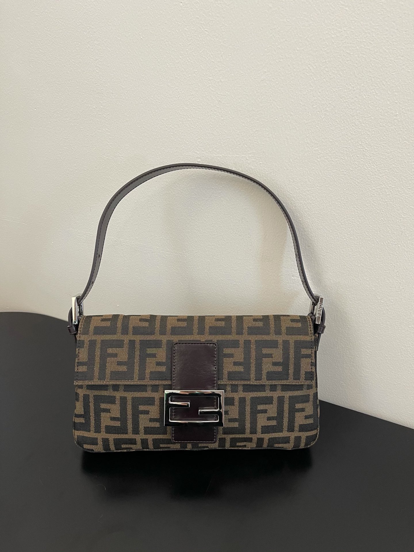 fendi silver buckled small baguette
