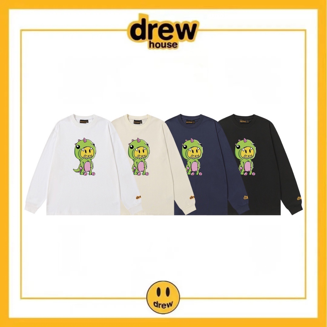 DREW HOUSE Smiley Dinosaur, a trendy American brand similar to Justin Bieber's, loose-fitting, high-street cotton long-sleeved T-shirt. Unisex
