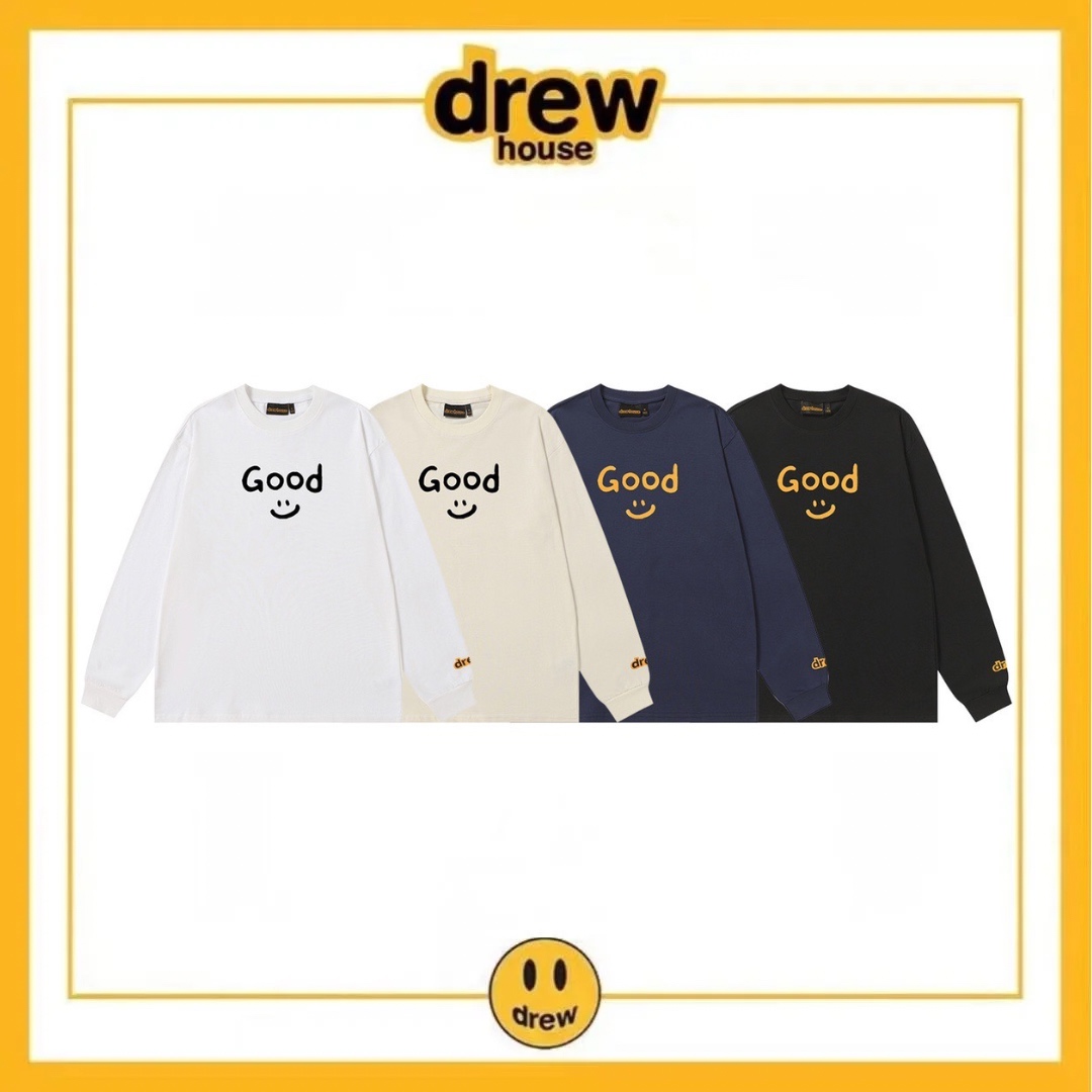 DREW HOUSE GOOD smiley face, a loose-fitting, high-street cotton long-sleeved T-shirt from the American trendy brand Justin Bieber. Unisex