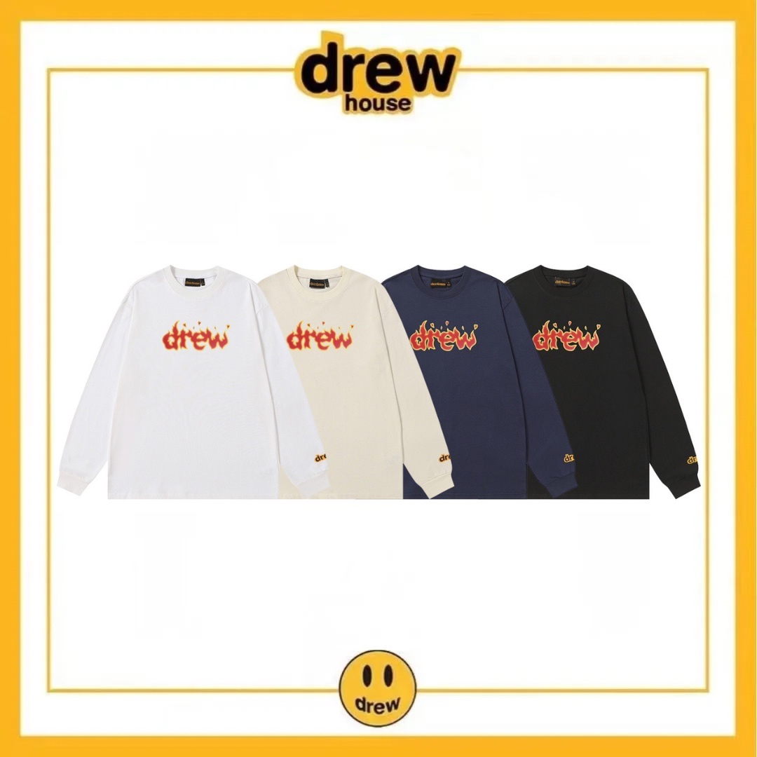 DREW HOUSE Flame Letters, a loose-fitting, high-street cotton long-sleeved T-shirt from the American trendy brand Justin Bieber. Unisex