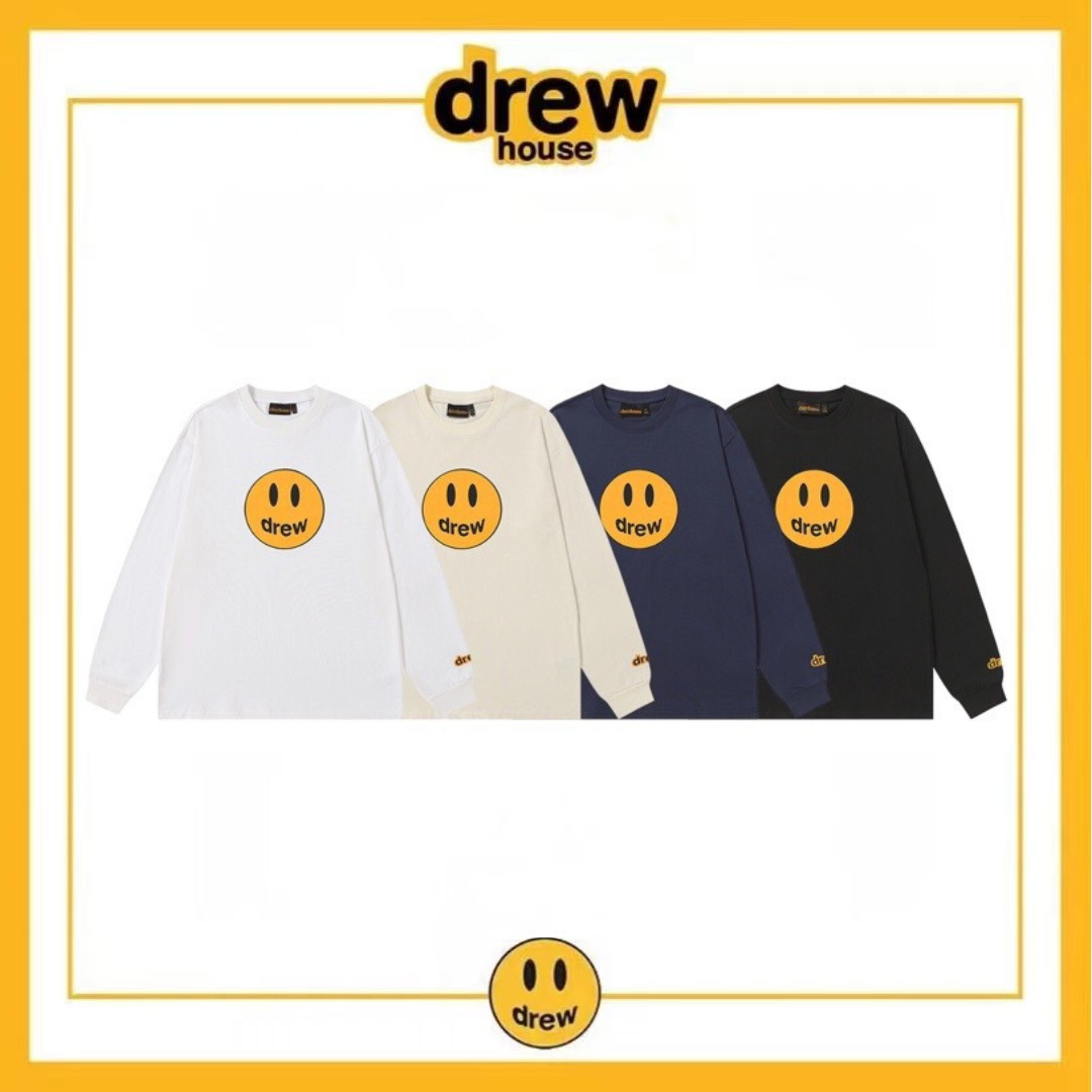 DREW HOUSE Classic Smiley Face, a loose-fitting, high-street cotton long-sleeved T-shirt from the American trendy brand Justin Bieber. Unisex