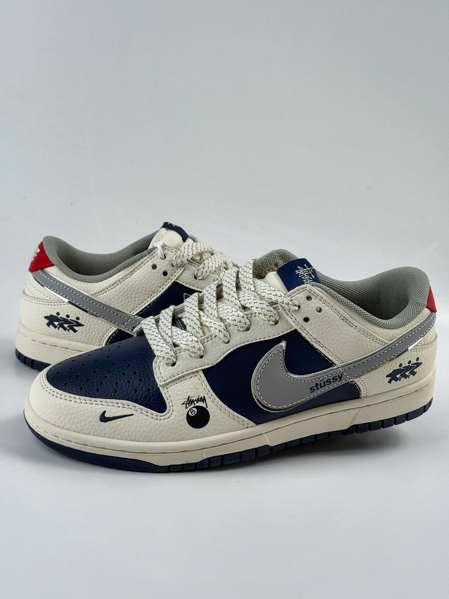 Nike SB Dunk Low x Stussy White Blue and Gray Small Swoosh Star
