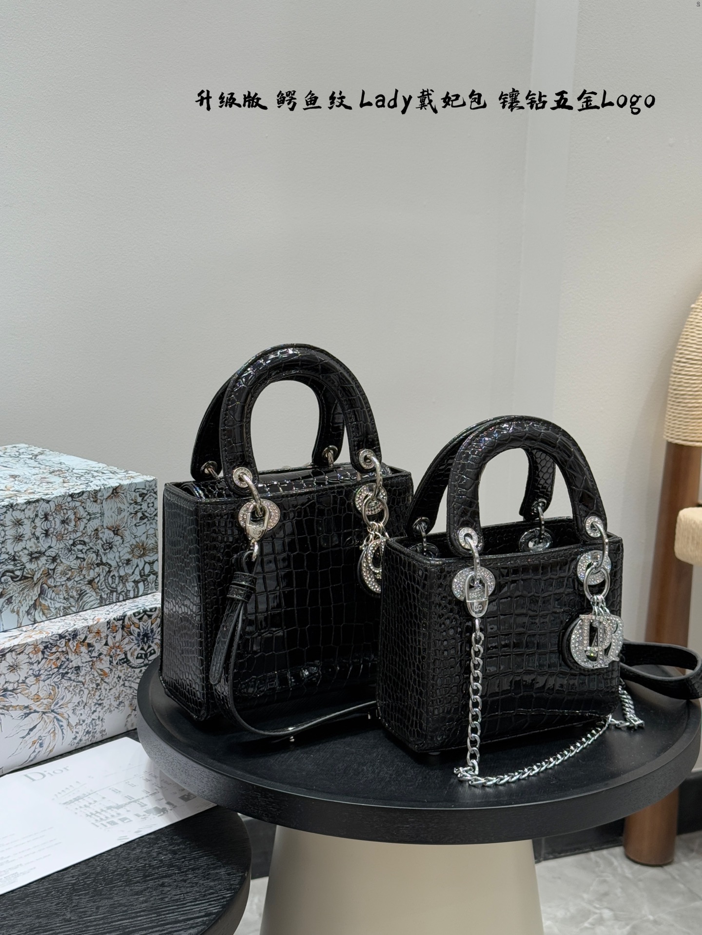 Crocodile-Embossed Lady Dior Bag
